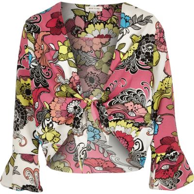 Girls red floral print cover-up
